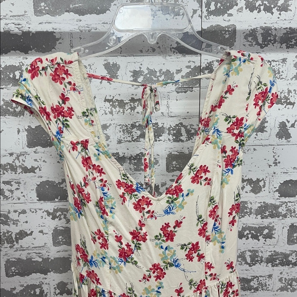 Hollister Floral Print Mini Dress Cream & Red Cap Sleeve Size Small - Picture 5 of 5